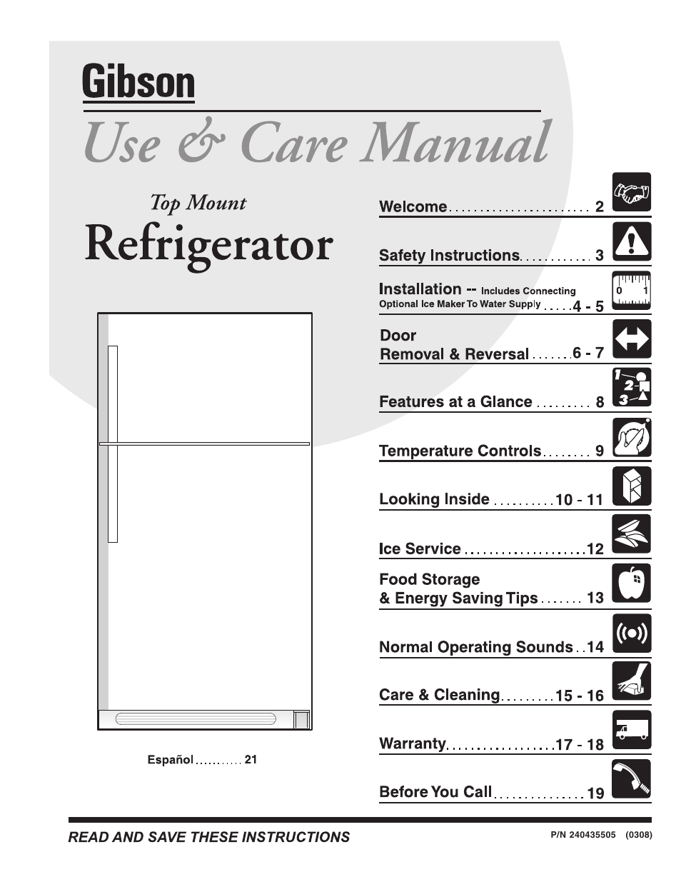 Electrolux - Gibson 240435505 User Manual | 19 pages