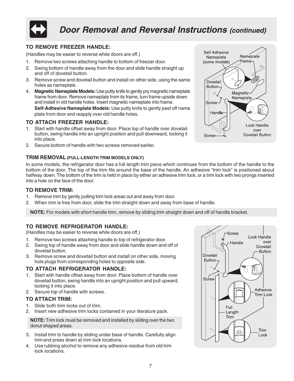 Door removal and reversal instructions, Continued) | Electrolux - Gibson 240435505 User Manual | Page 7 / 19