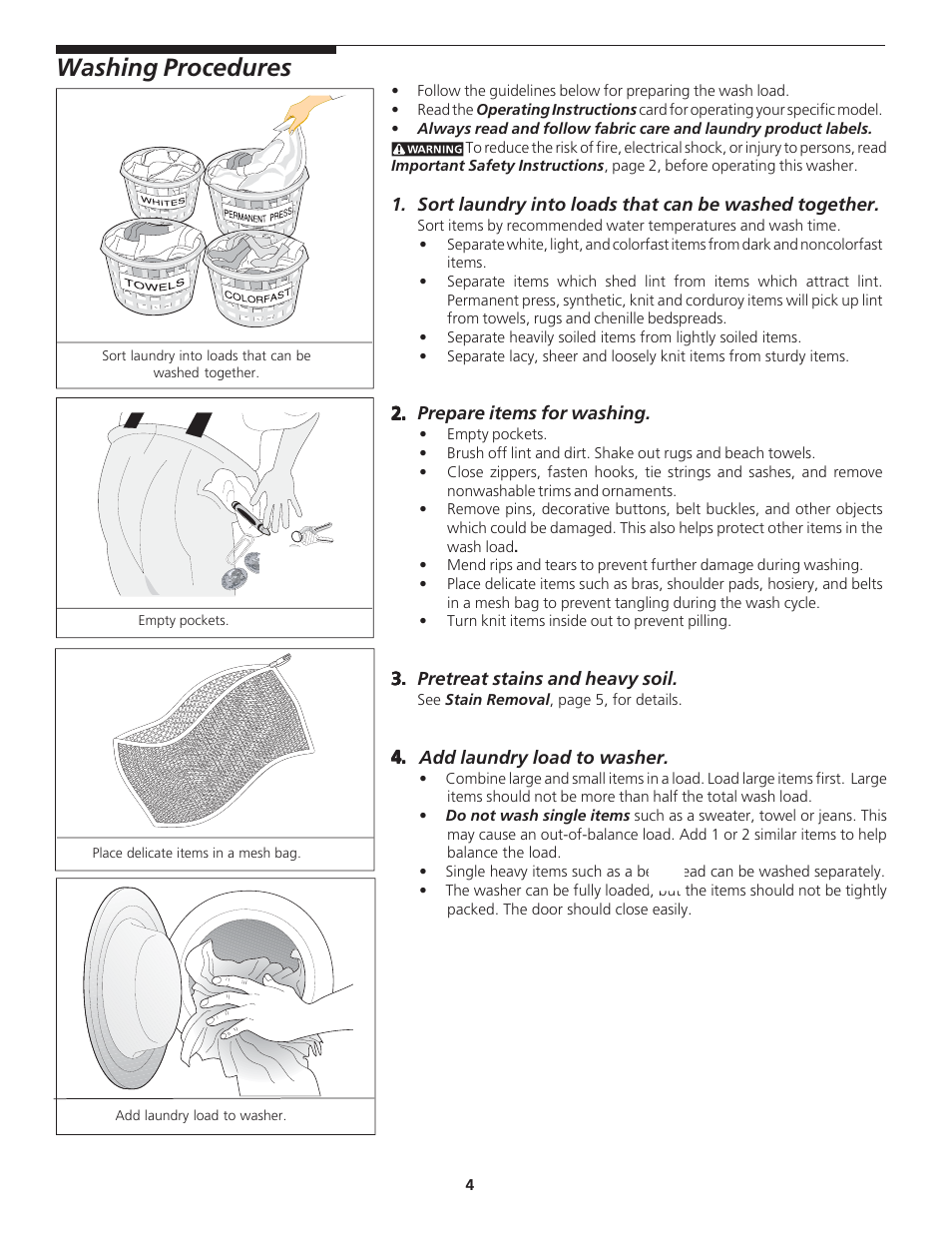 Washing procedures | Electrolux - Gibson 134838000A User Manual | Page 4 / 11