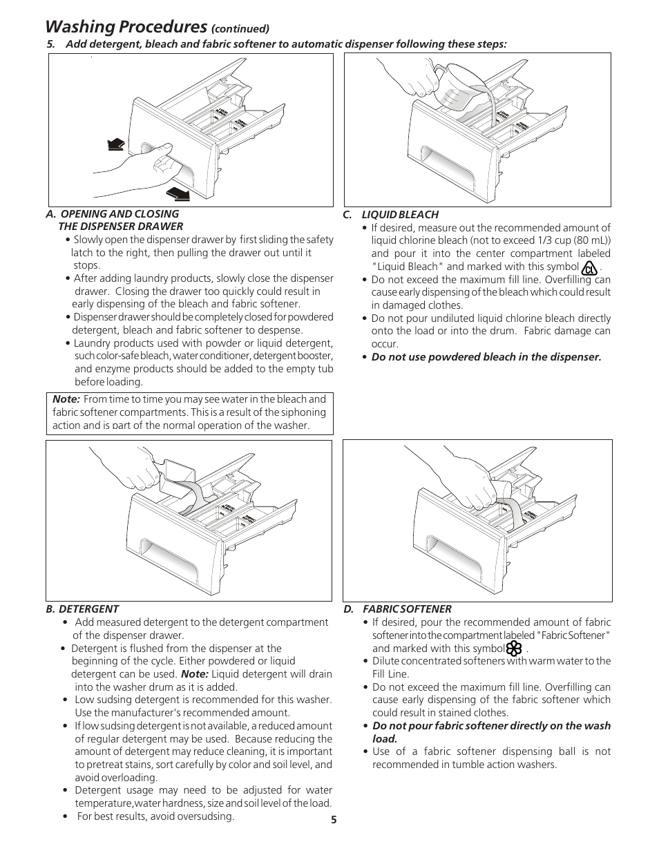 Washing procedures | Electrolux - Gibson 134838000A User Manual | Page 5 / 11