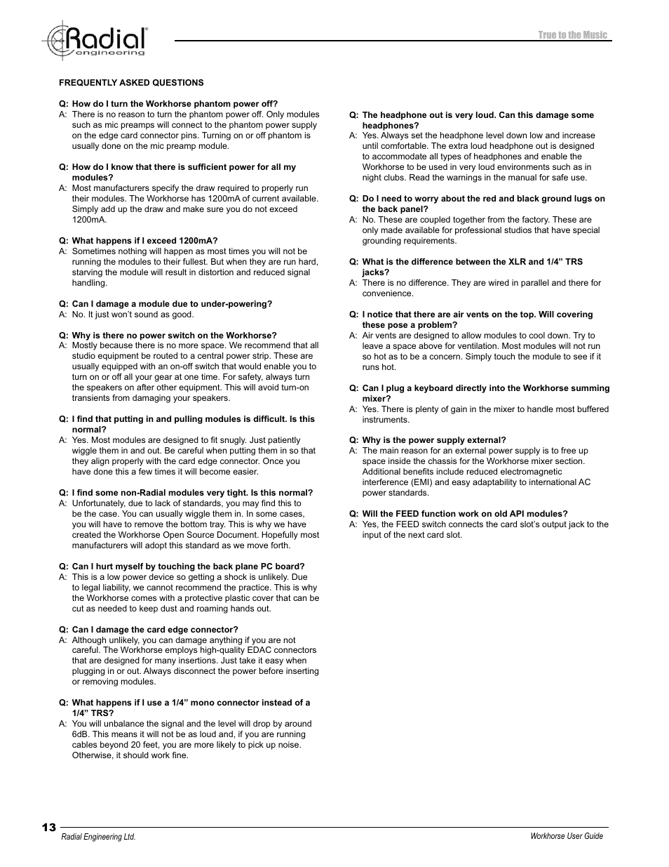 Radial Engineering WORKHORSE 500 SERIES User Manual | Page 16 / 20