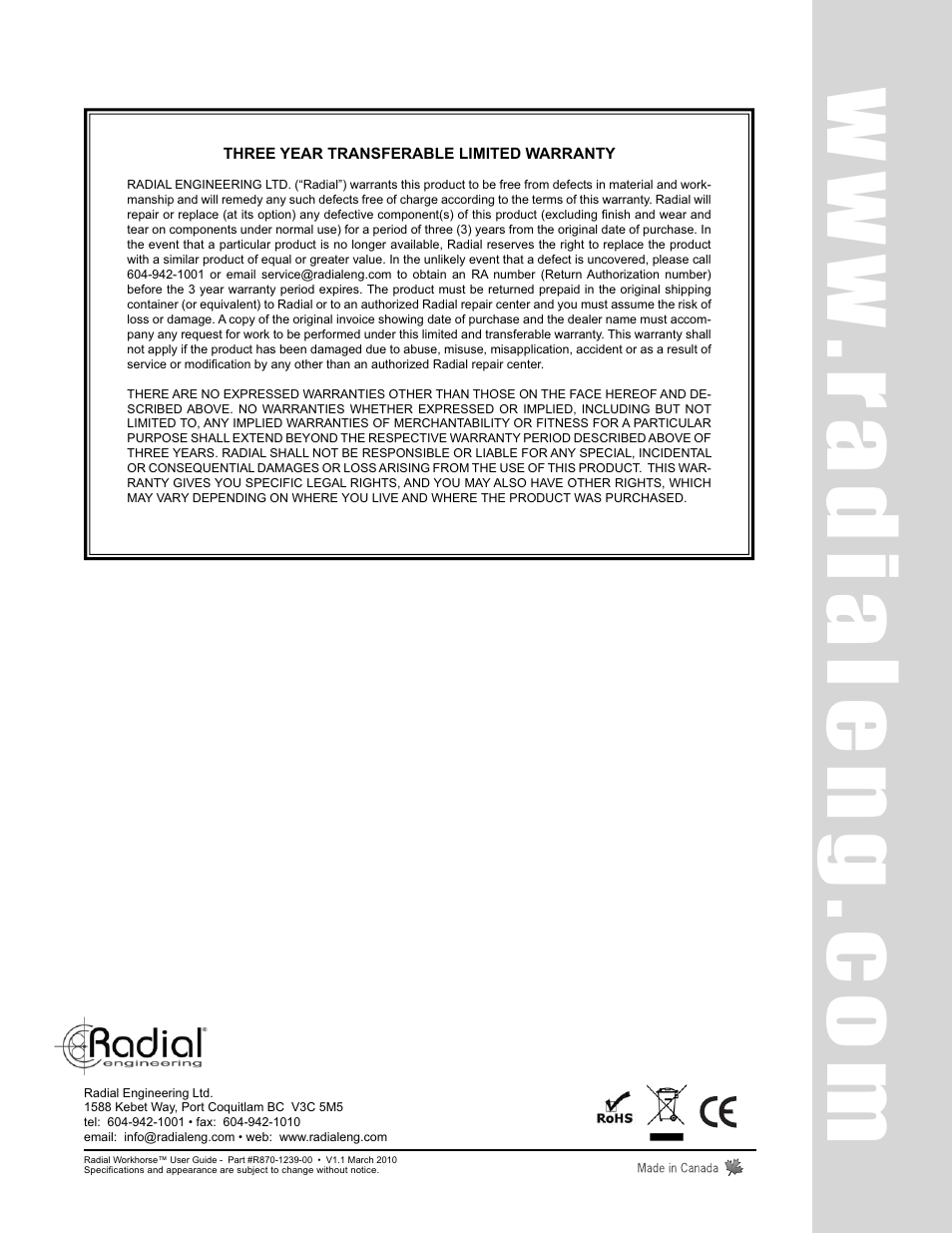 Radial Engineering WORKHORSE 500 SERIES User Manual | Page 20 / 20