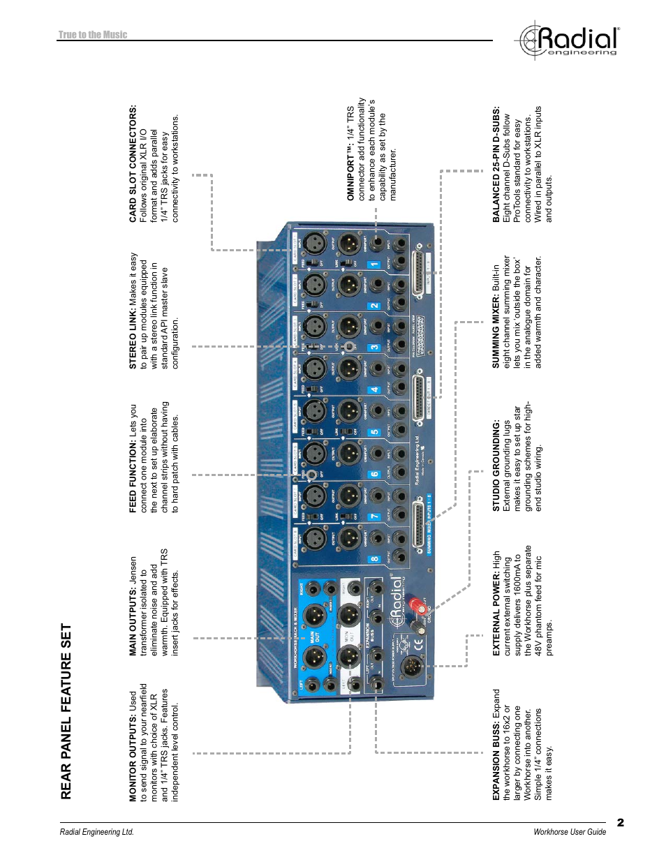 Rear p anel fea ture set | Radial Engineering WORKHORSE 500 SERIES User Manual | Page 5 / 20
