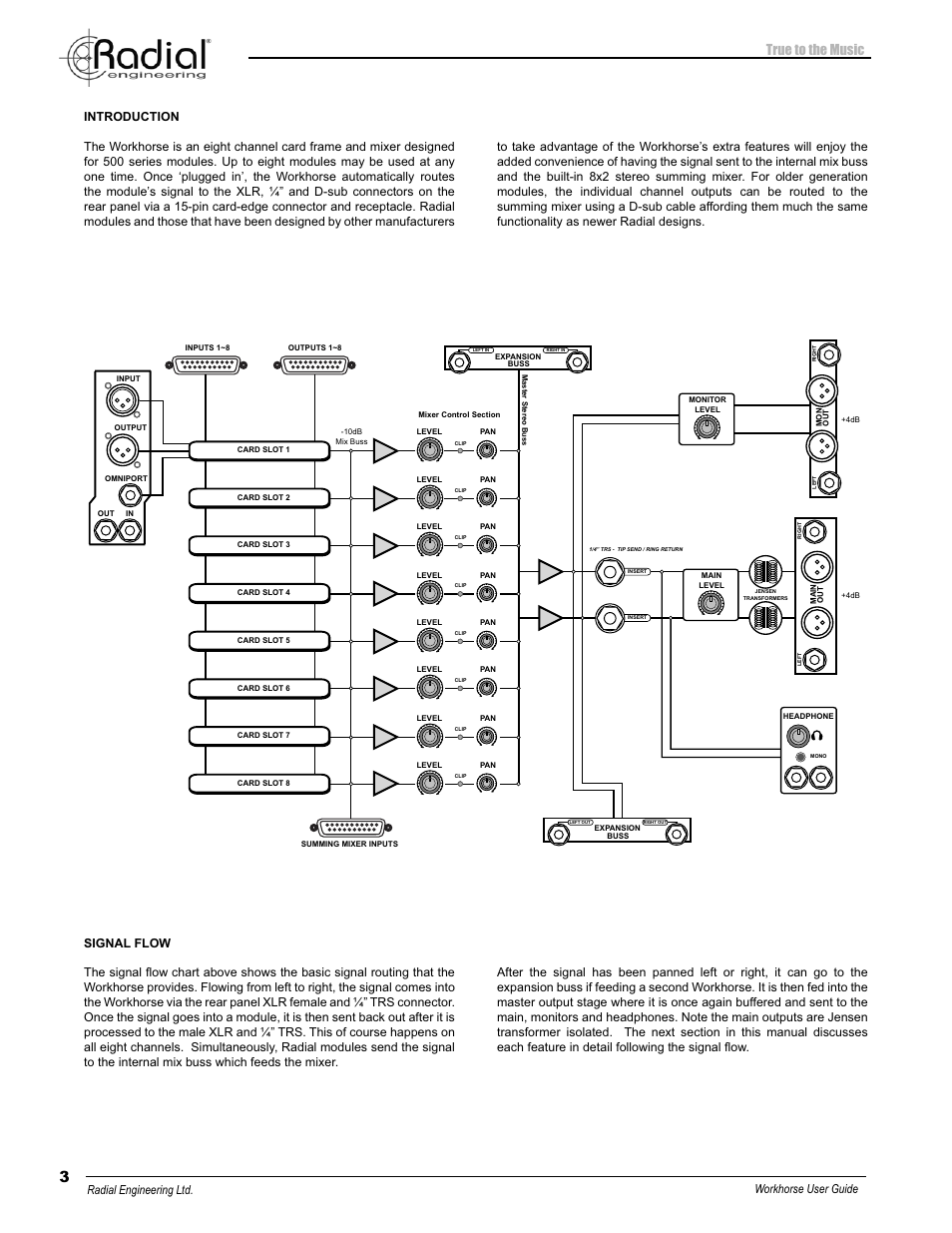 True to the music, Radial engineering ltd. workhorse user guide | Radial Engineering WORKHORSE 500 SERIES User Manual | Page 6 / 20