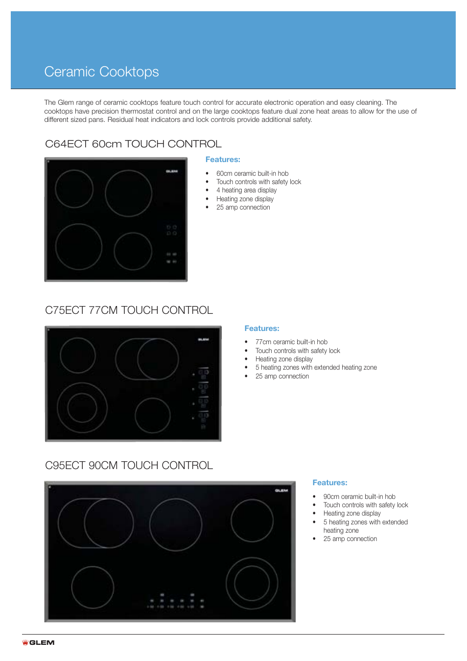 Ceramic cooktops, C64ect 60cm touch control | Glem Gas:Emilia S76GGESIB User Manual | Page 12 / 16