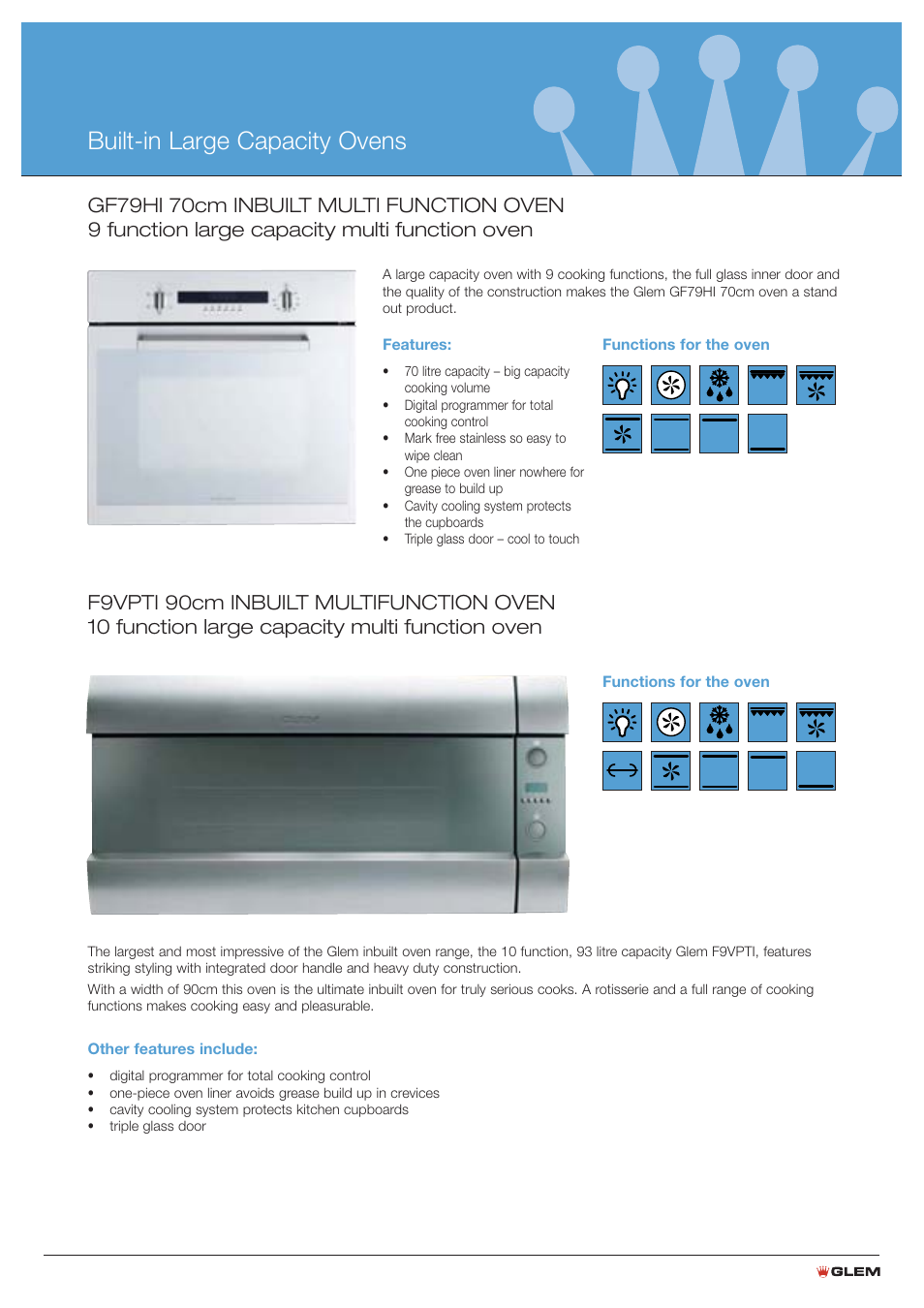Built-in large capacity ovens | Glem Gas:Emilia S76GGESIB User Manual | Page 9 / 16