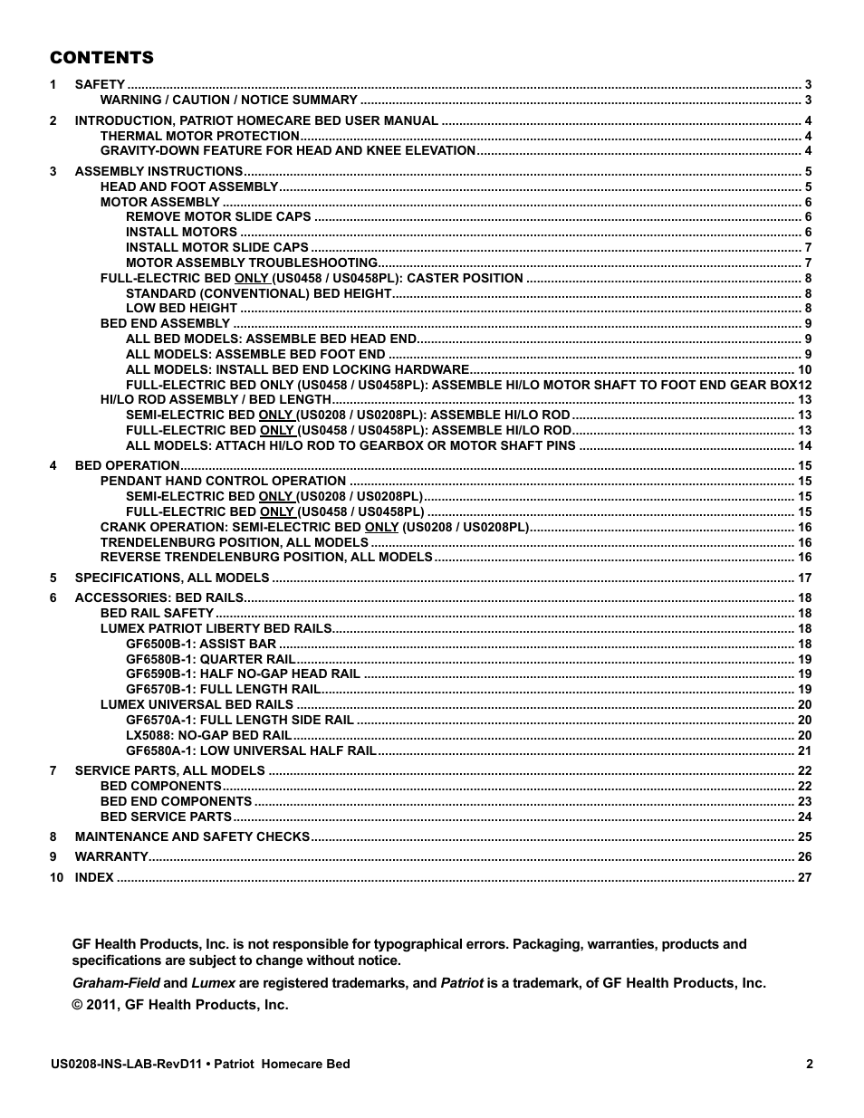 Graham Field PATRIOT US0208 User Manual | Page 2 / 28