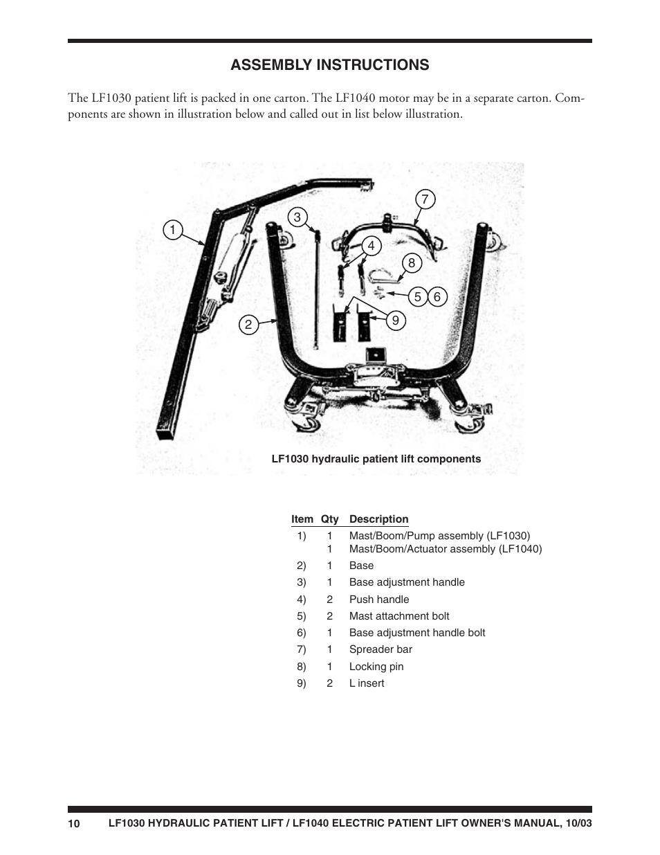 Assembly instructions | Graham Field LUMEX LF1040 User Manual | Page 10 / 28
