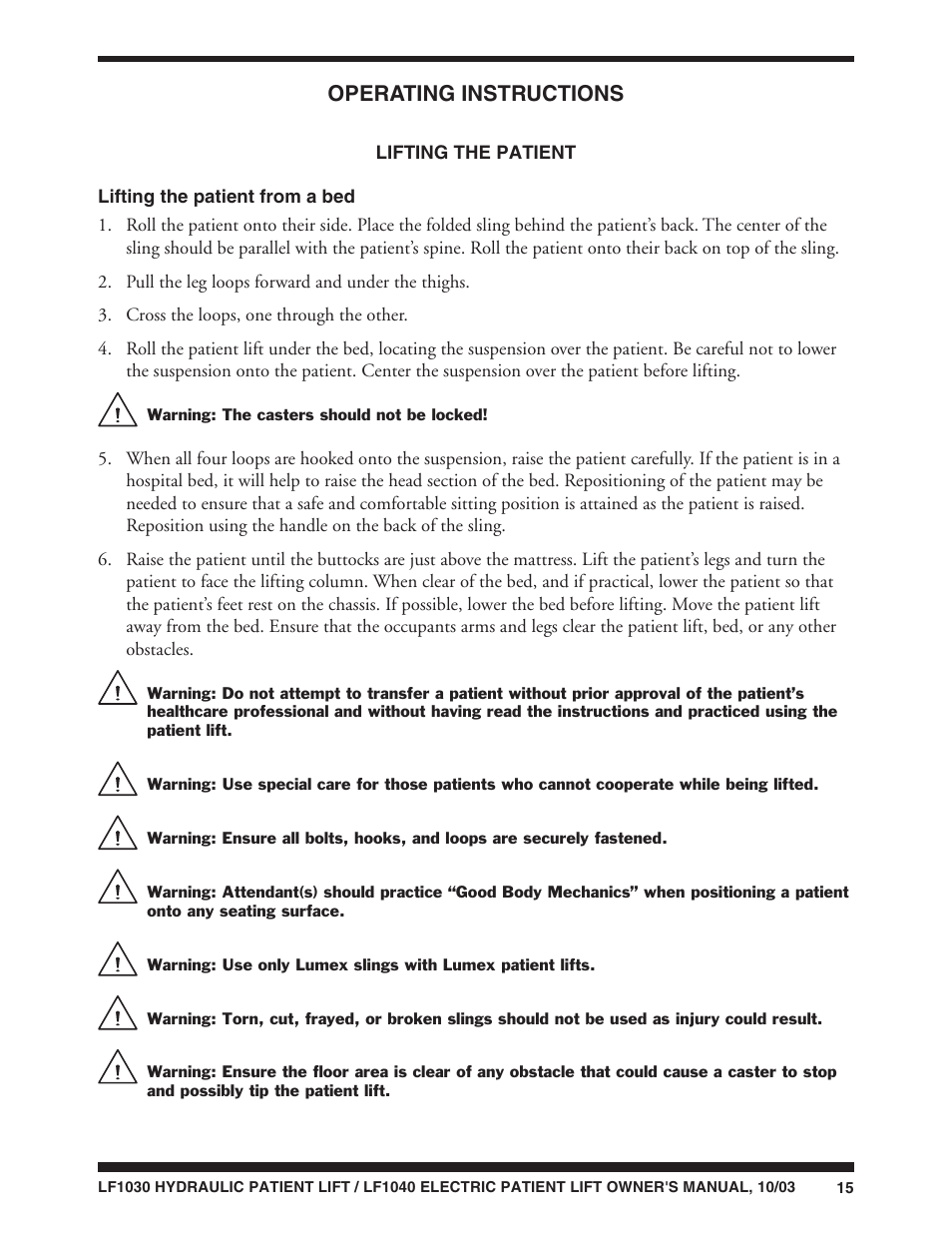 Operating instructions | Graham Field LUMEX LF1040 User Manual | Page 15 / 28