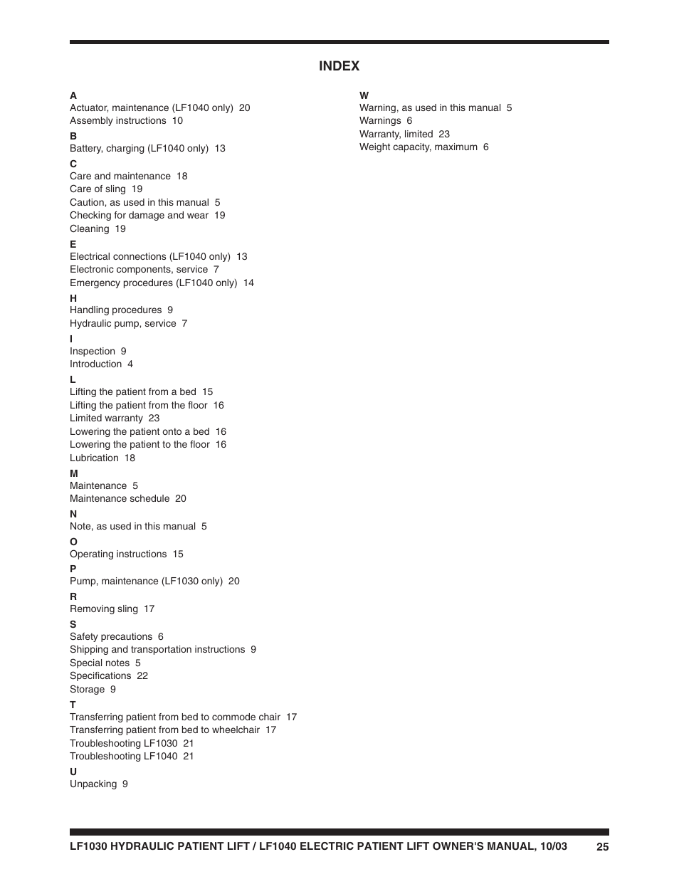 Index | Graham Field LUMEX LF1040 User Manual | Page 25 / 28