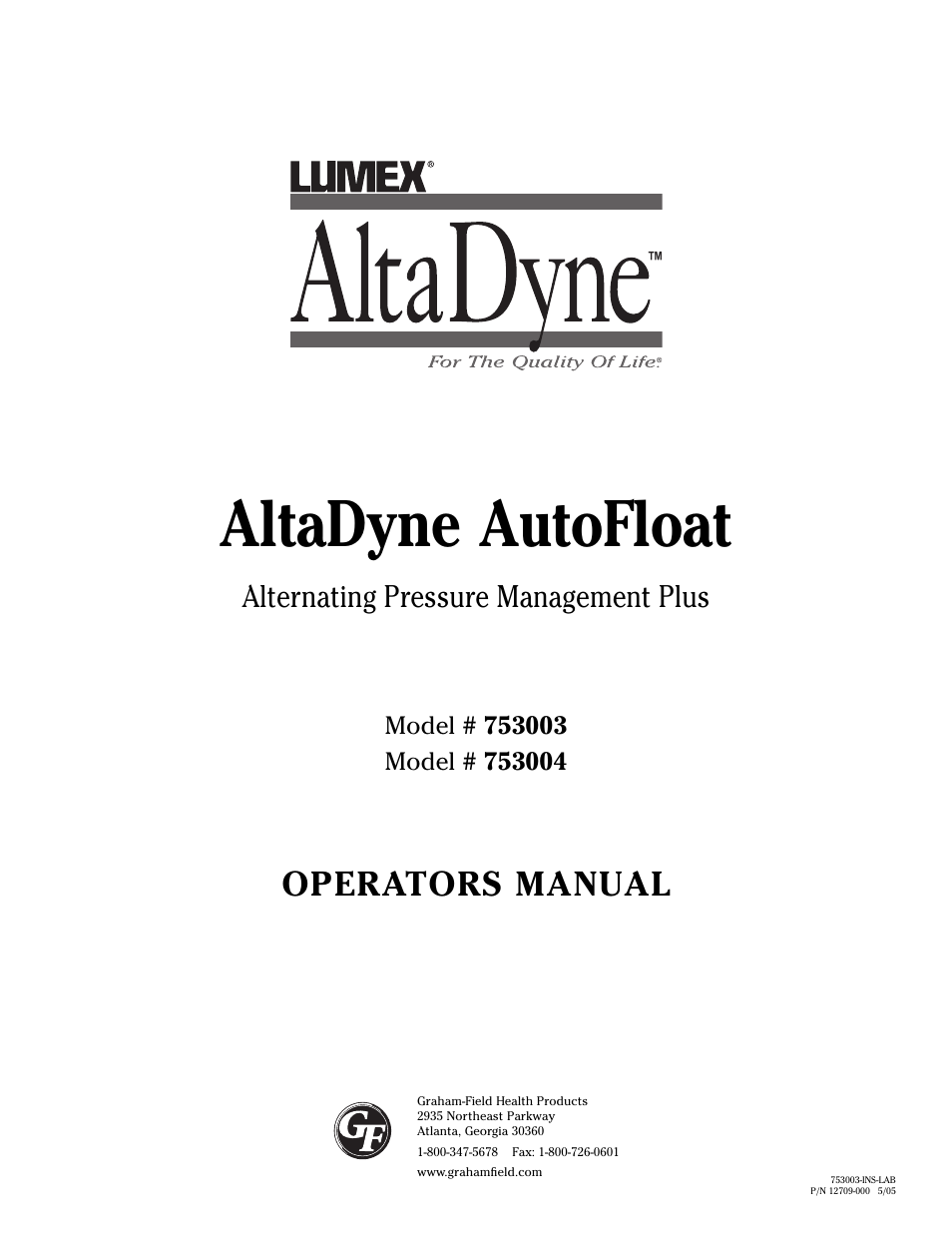 Graham Field ALTADYNE 753004 User Manual | 9 pages