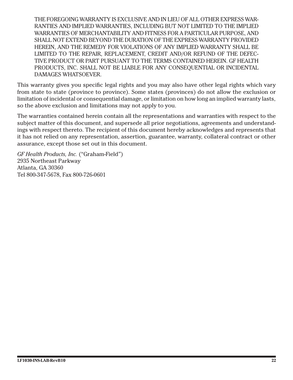Graham Field LF1030 User Manual | Page 22 / 24