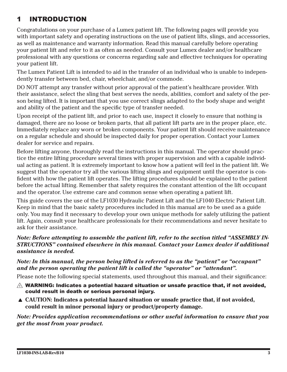 1 introduction | Graham Field LF1030 User Manual | Page 3 / 24