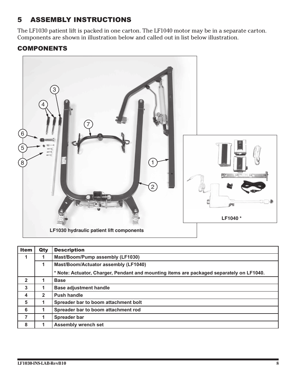 5 assembly instructions, Components | Graham Field LF1030 User Manual | Page 8 / 24