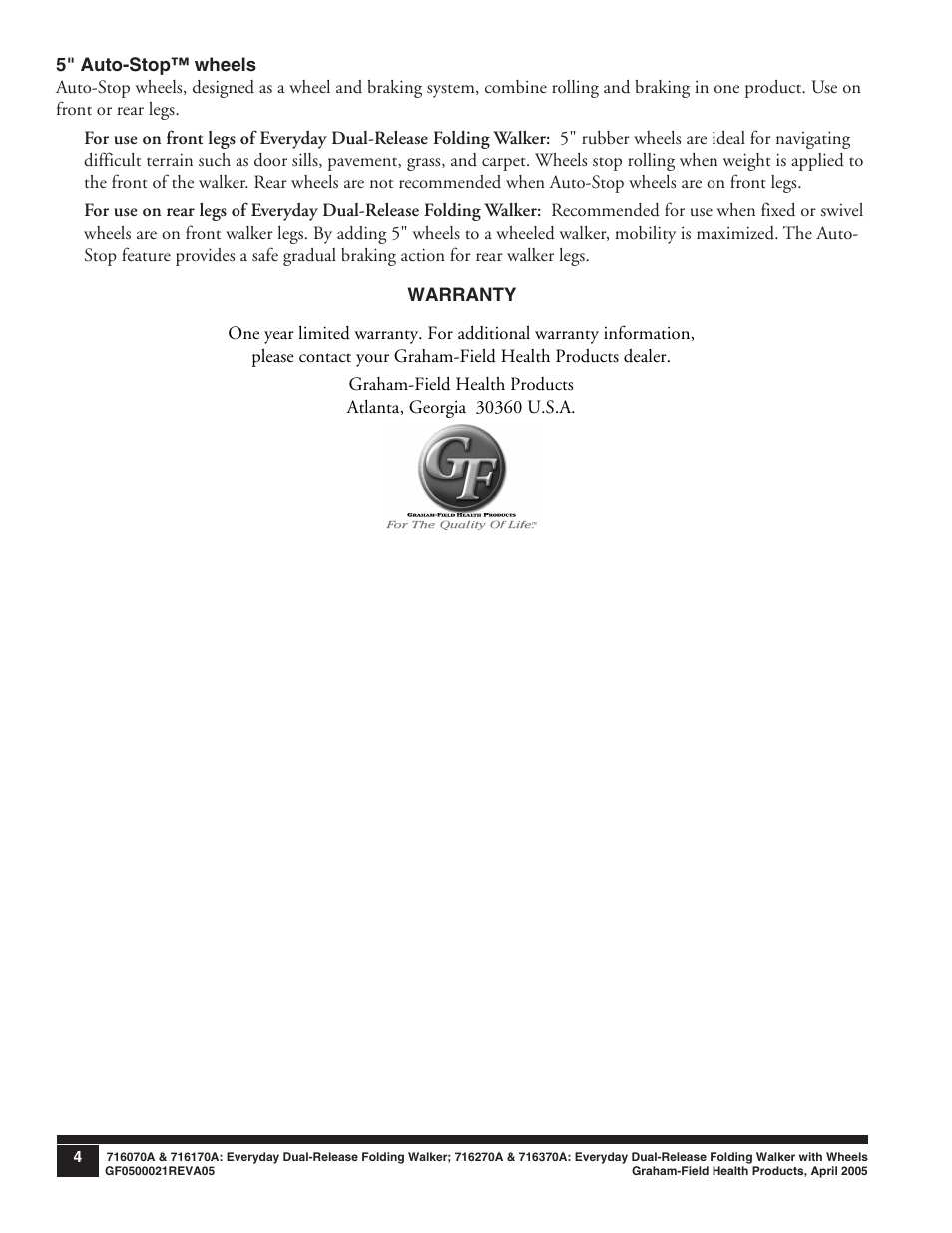 Graham Field EVERYDAY DUAL-RELEASE 716170A User Manual | Page 4 / 4