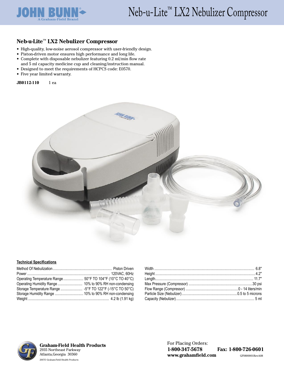 Graham Field NEB-U-LITE LX2 User Manual | 1 page