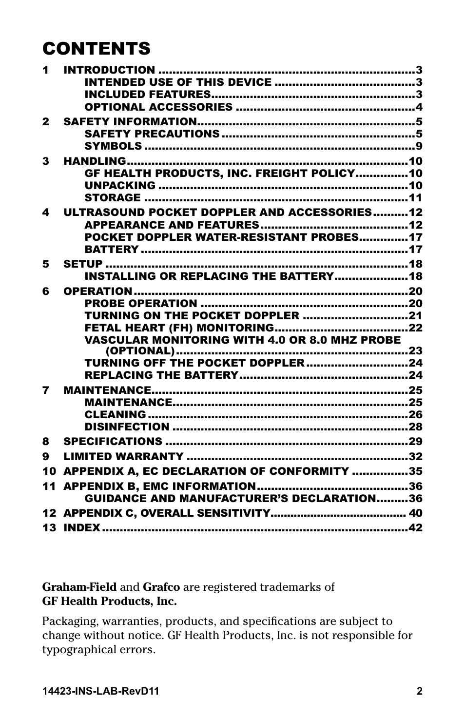 Graham Field GRAFCO 14423-8 User Manual | Page 2 / 44