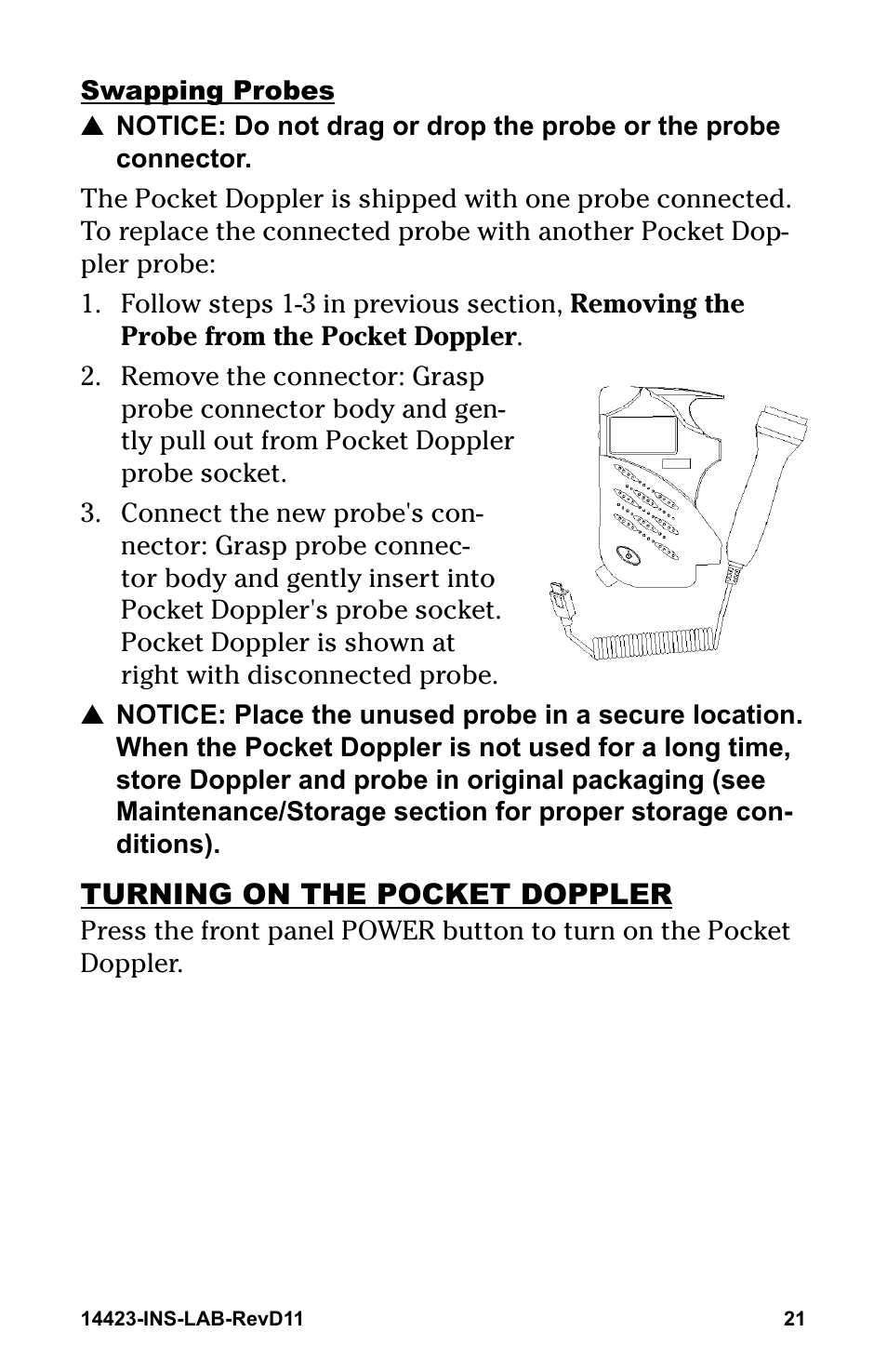 Turning on the pocket doppler | Graham Field GRAFCO 14423-8 User Manual | Page 21 / 44