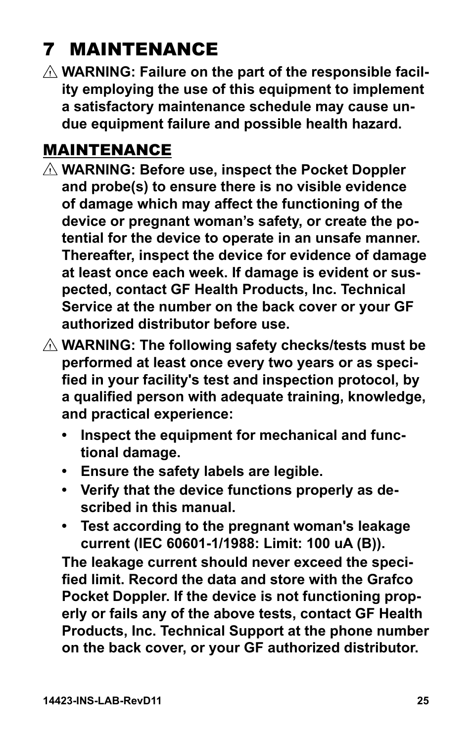 7 maintenance | Graham Field GRAFCO 14423-8 User Manual | Page 25 / 44