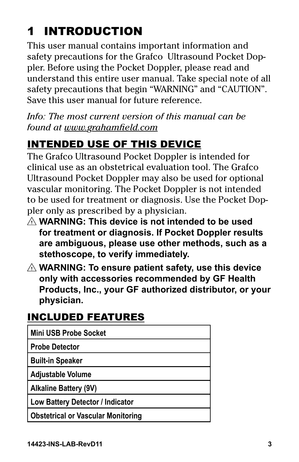 1 introduction | Graham Field GRAFCO 14423-8 User Manual | Page 3 / 44