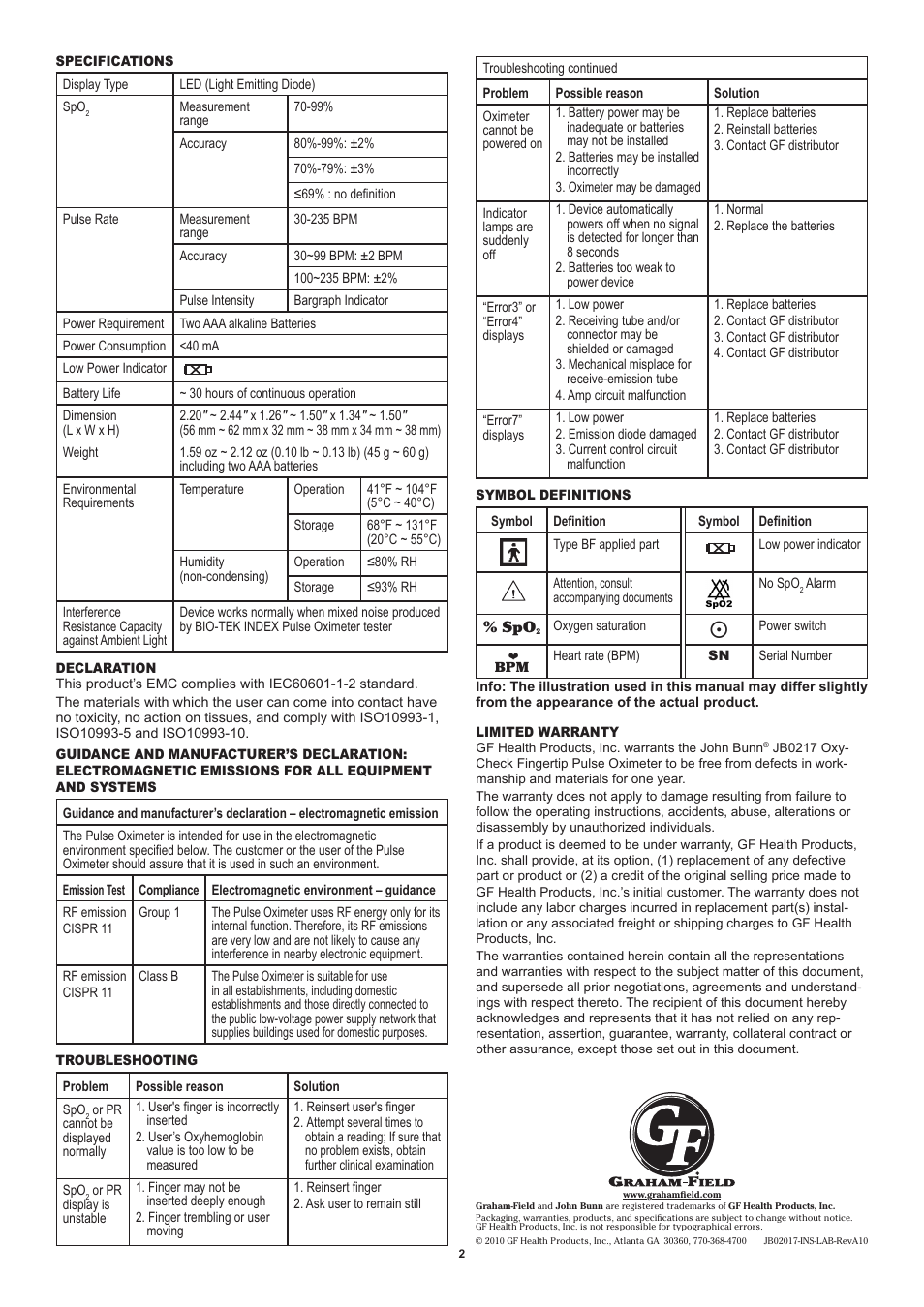 Graham Field OXYCHECK JB02017 User Manual | Page 2 / 2