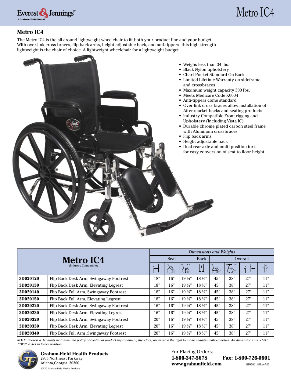 Graham Field METRO IC4 User Manual | 1 page