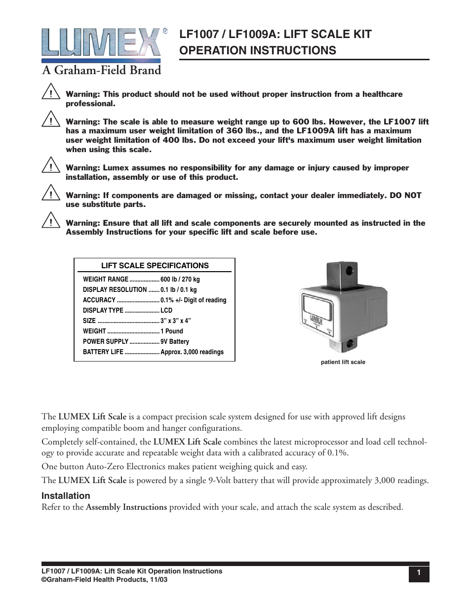 Graham Field LF1007 User Manual | 2 pages