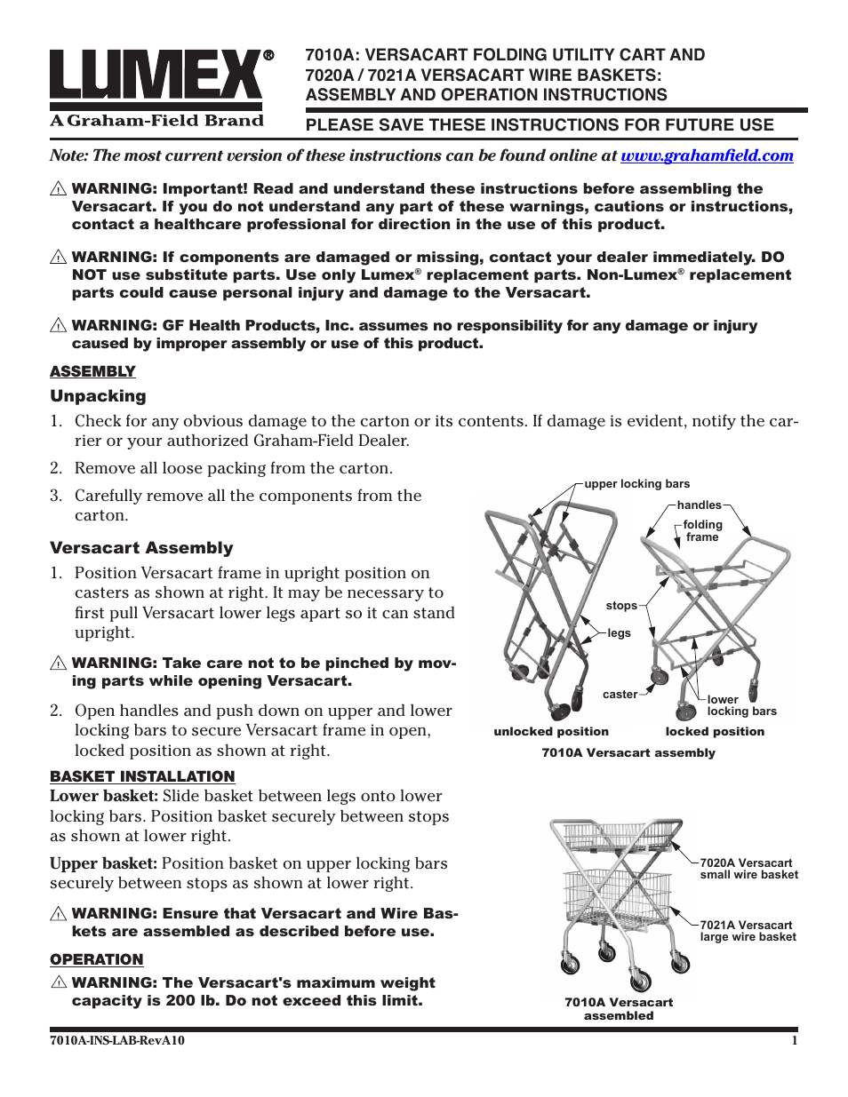 Graham Field LUMEX 7010A User Manual | 2 pages