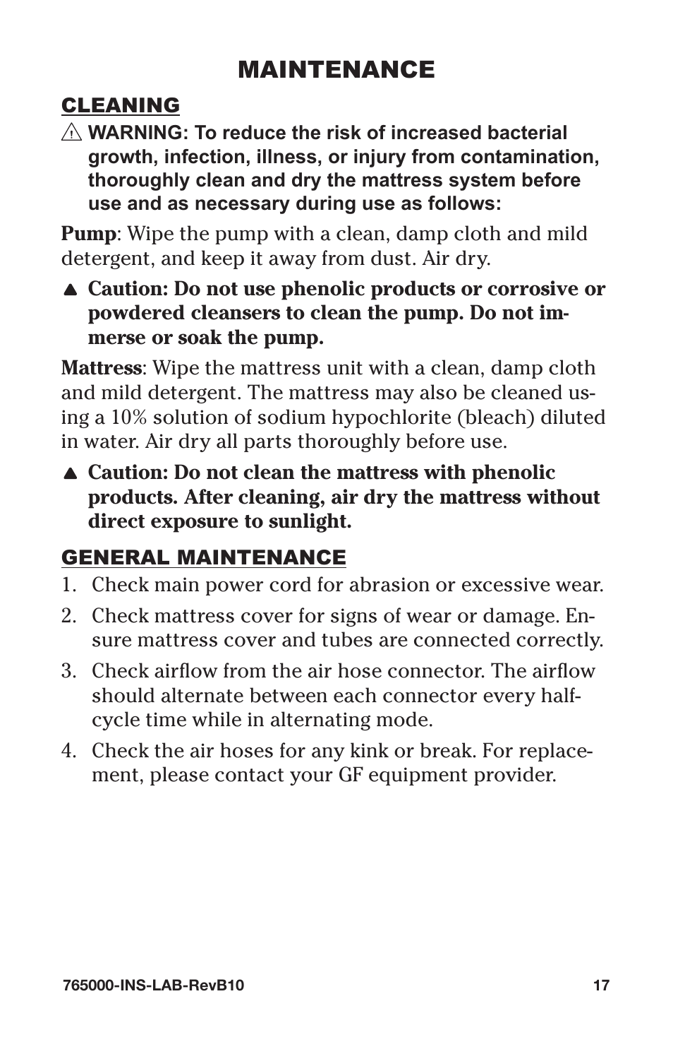 Maintenance | Graham Field ALTADYNE 765000 User Manual | Page 17 / 24