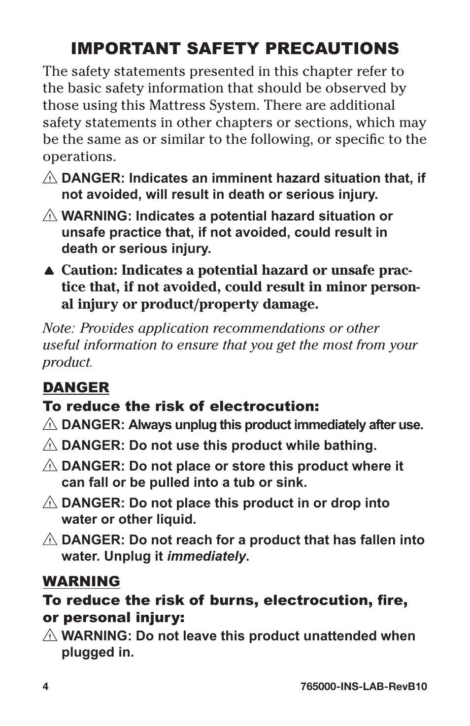 Important safety precautions | Graham Field ALTADYNE 765000 User Manual | Page 4 / 24