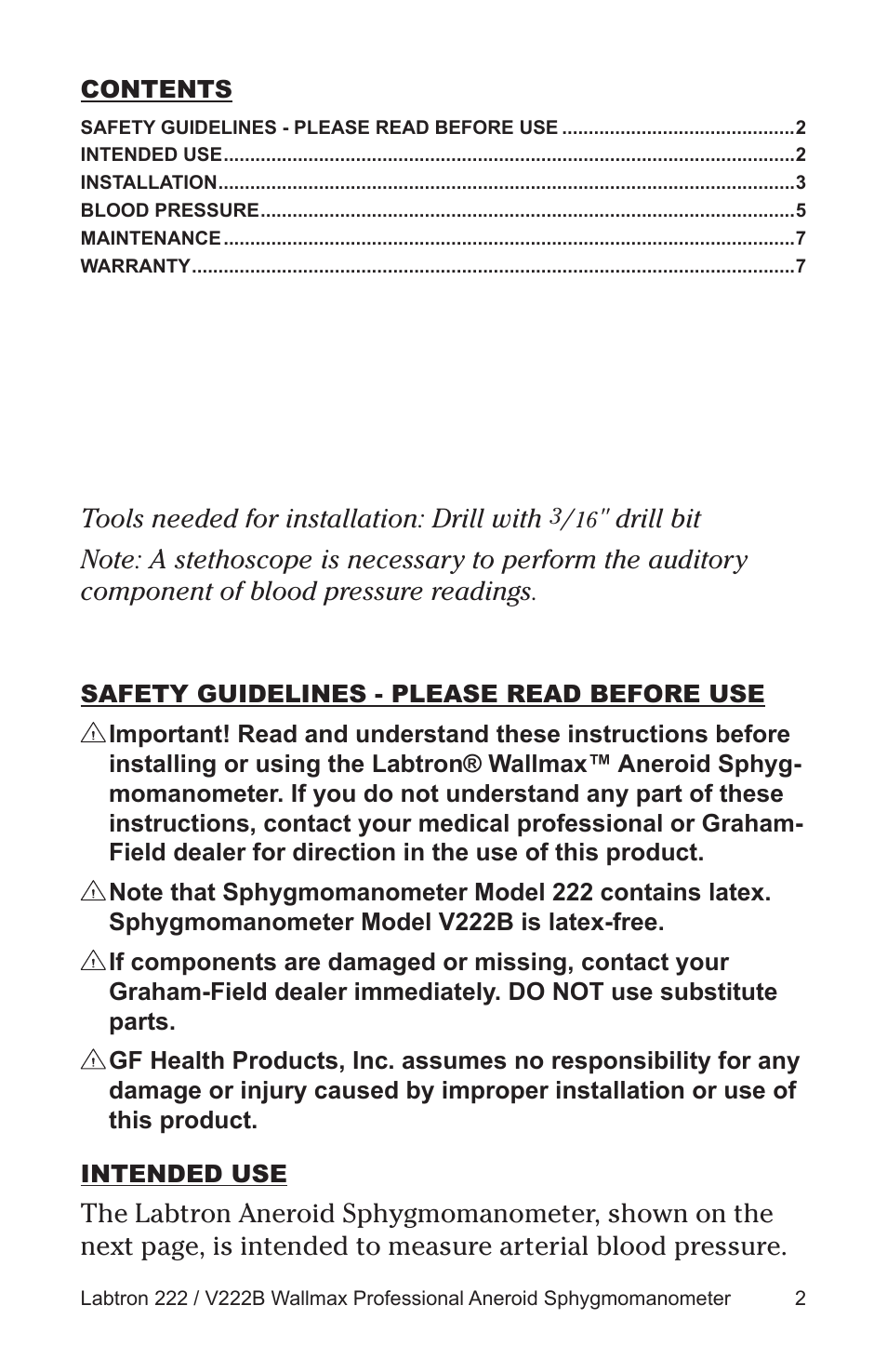 Graham Field WALLMAX 222 User Manual | Page 2 / 8