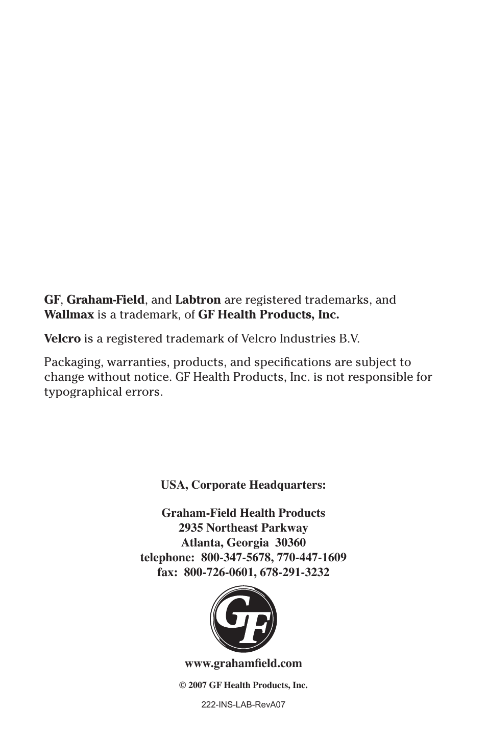 Graham Field WALLMAX 222 User Manual | Page 8 / 8