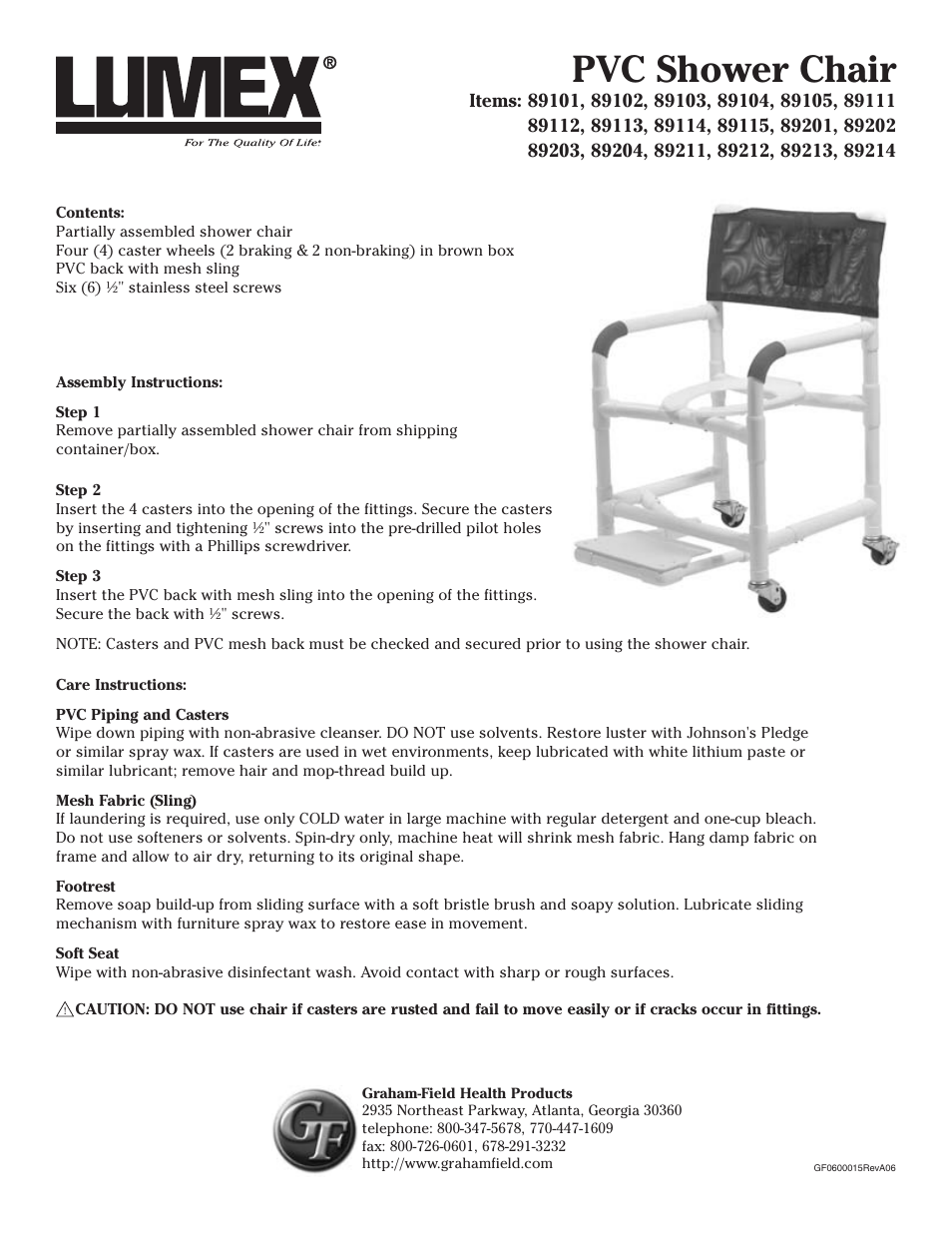 Graham Field LUMEX 89101 User Manual | 1 page