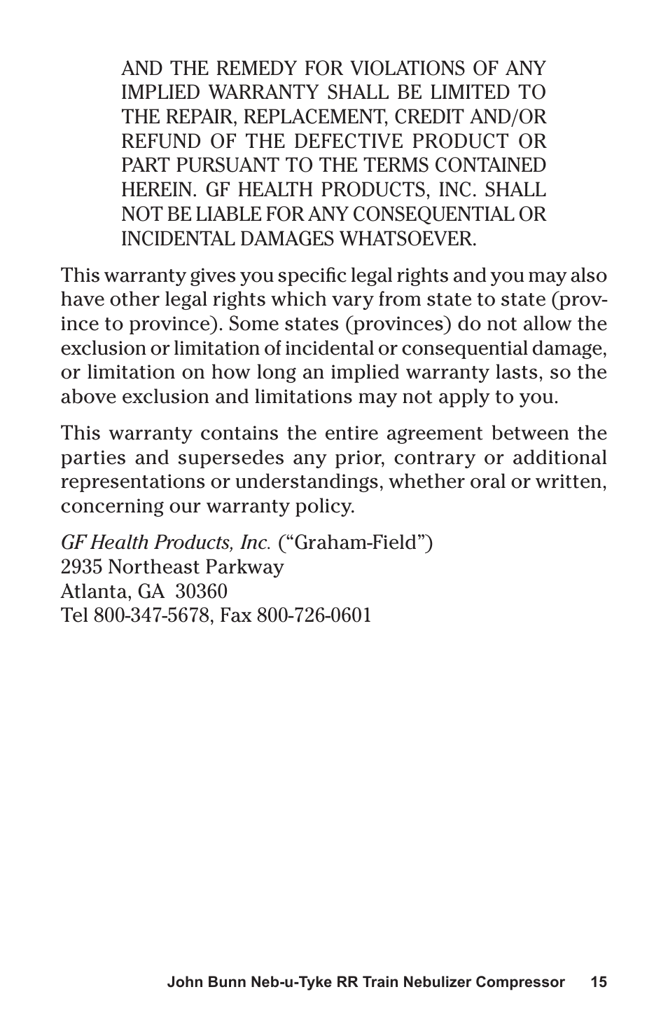 Graham Field NEB-U-TYKE JB0112-164 User Manual | Page 15 / 32