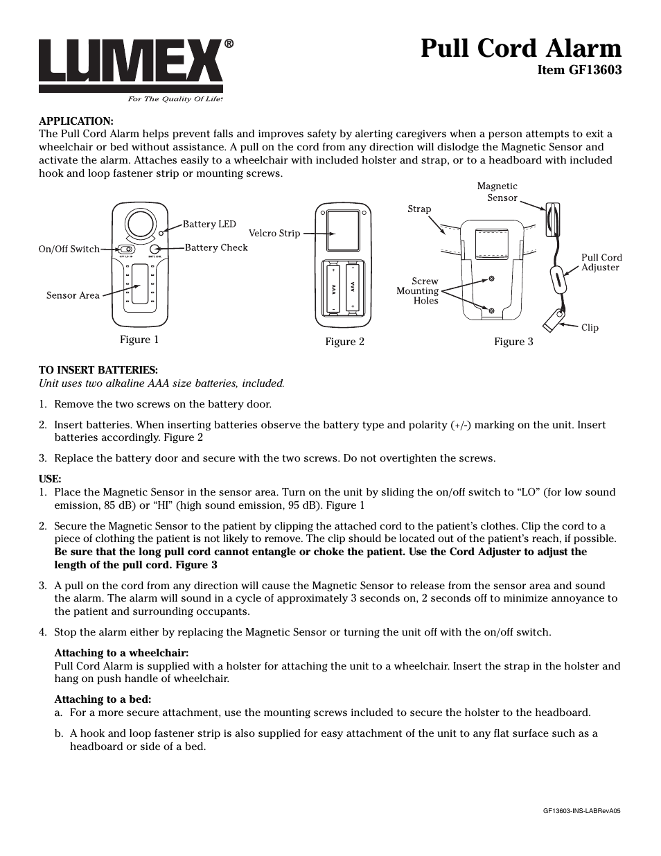 Graham Field PULL CORD ALARM GF13603 User Manual | 2 pages