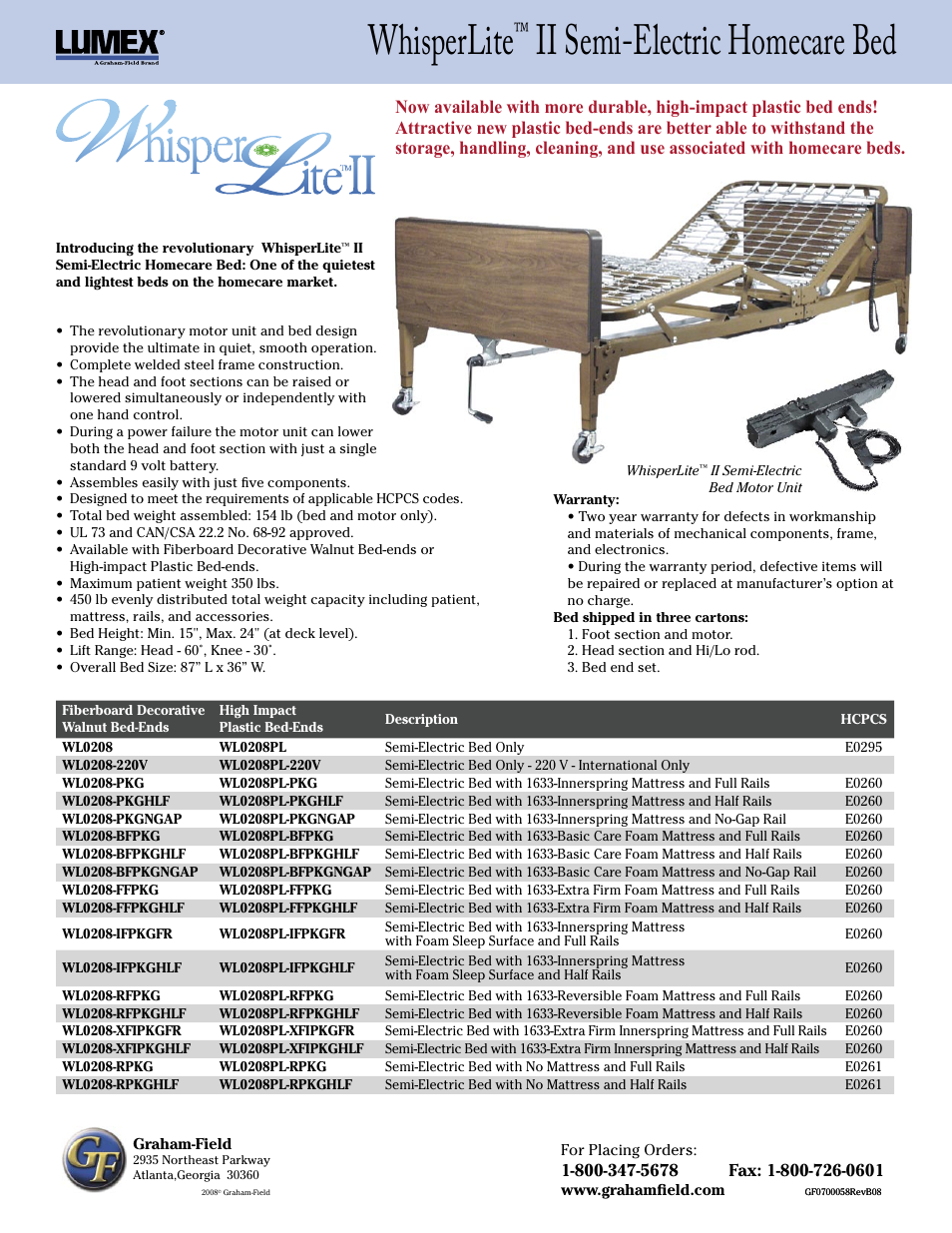 Graham Field WHISPER LITE WL0208 User Manual | 1 page