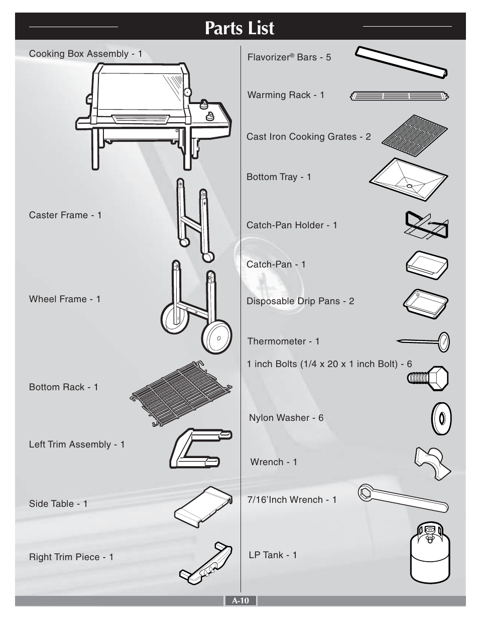 Parts list | Genesis Advanced Technologies Genesis Silver A LP 55274 User Manual | Page 10 / 28