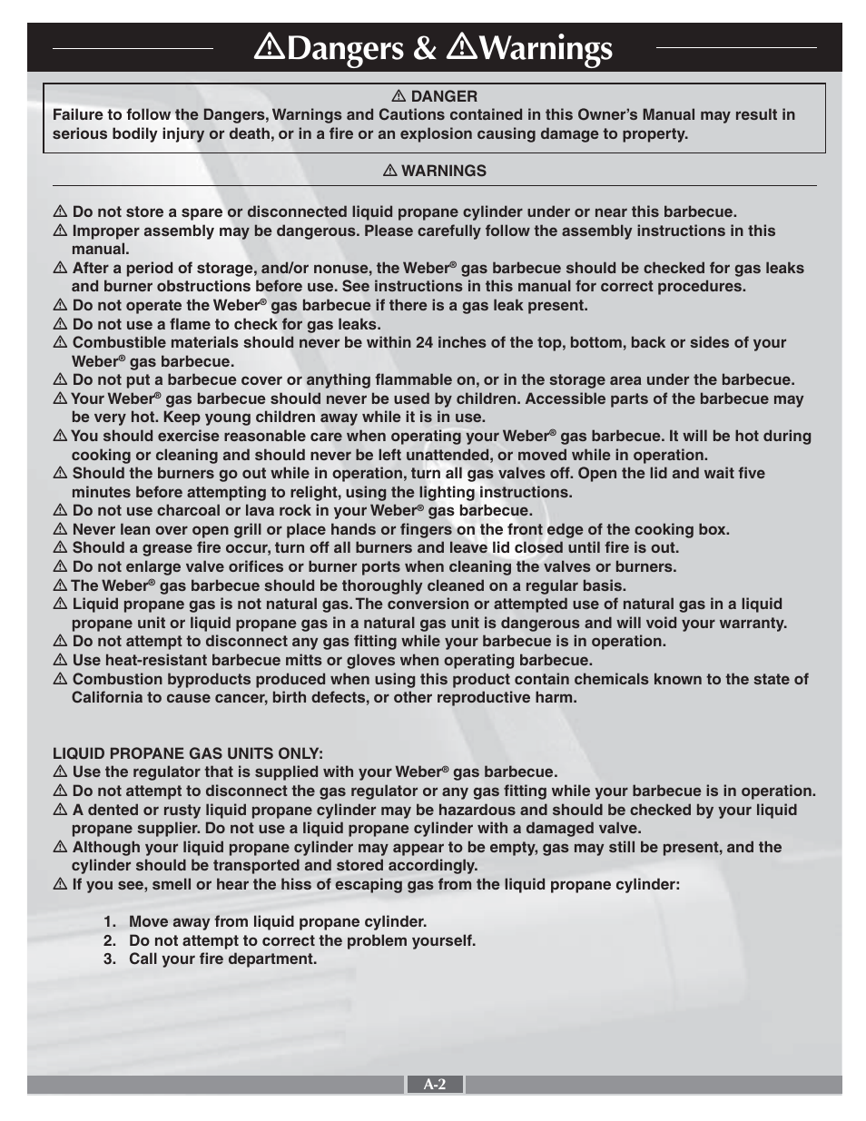 Ƽ dangers & ƽ warnings | Genesis Advanced Technologies Genesis Silver A LP 55274 User Manual | Page 2 / 28