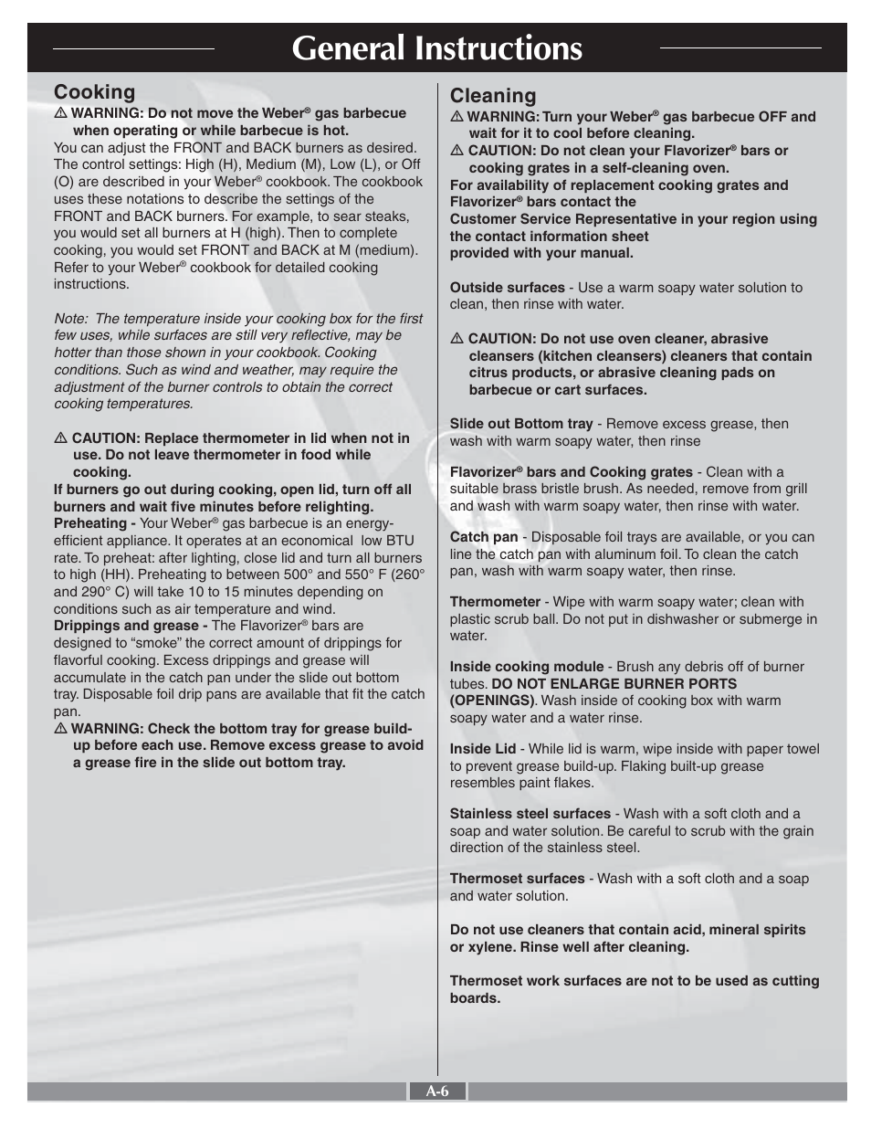 General instructions, Cooking, Cleaning | Genesis Advanced Technologies Genesis Silver A LP 55274 User Manual | Page 6 / 28