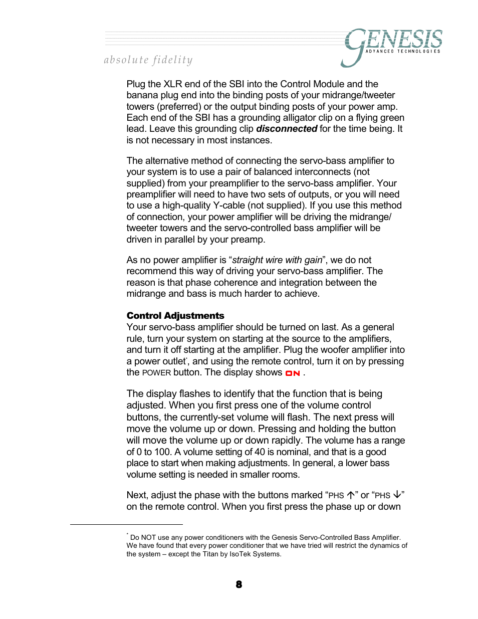 Control adjustments, Ontrol, Djustments | Genesis Advanced Technologies G2.2 User Manual | Page 11 / 30