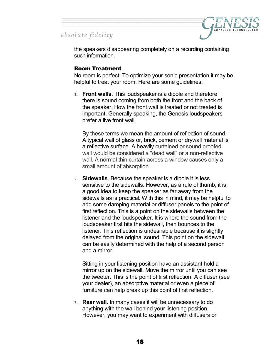Room treatment, Reatment | Genesis Advanced Technologies G2.2 User Manual | Page 21 / 30