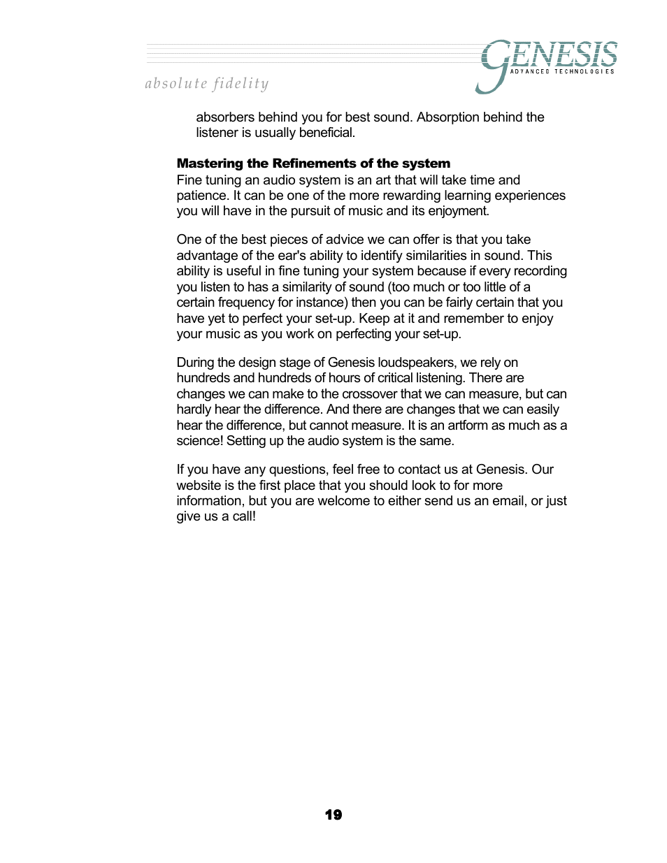 Mastering the refinements of the system, Astering the, Efinements of the system | Genesis Advanced Technologies G2.2 User Manual | Page 22 / 30
