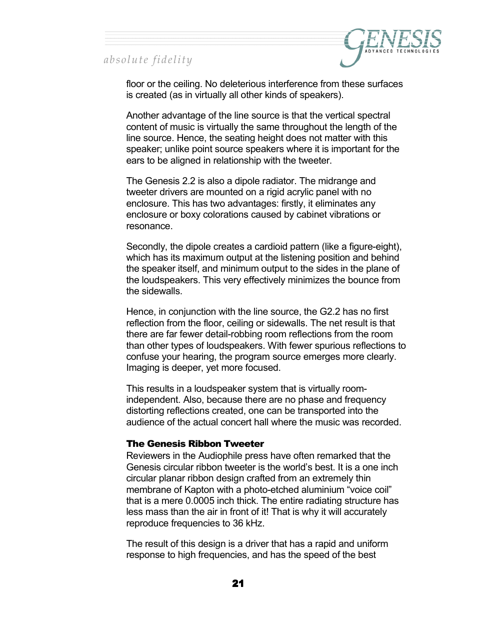 The genesis ribbon tweeter, Enesis, Ibbon | Weeter | Genesis Advanced Technologies G2.2 User Manual | Page 24 / 30