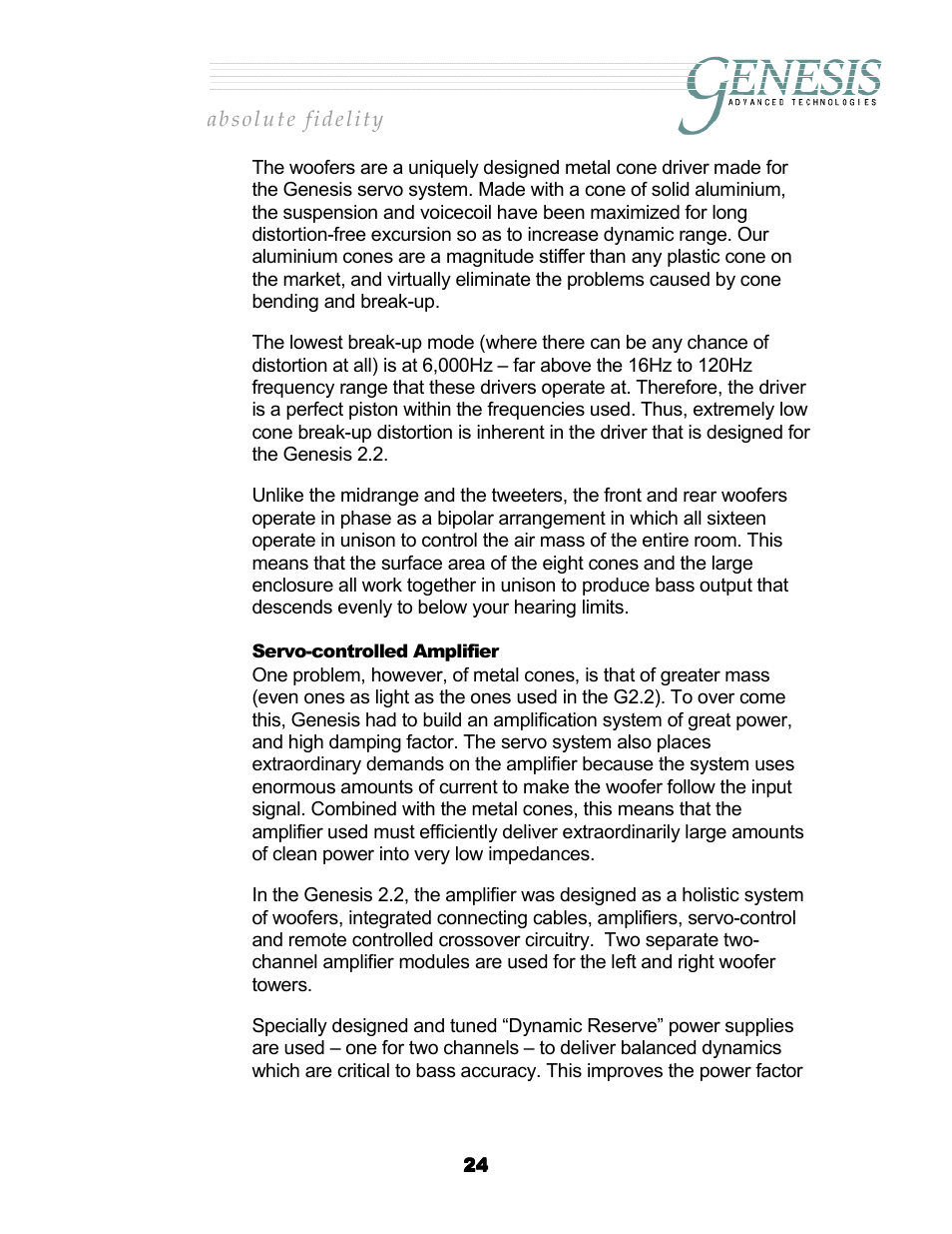 Servo-controlled amplifier, Ervo, Ontrolled | Mplifier | Genesis Advanced Technologies G2.2 User Manual | Page 27 / 30