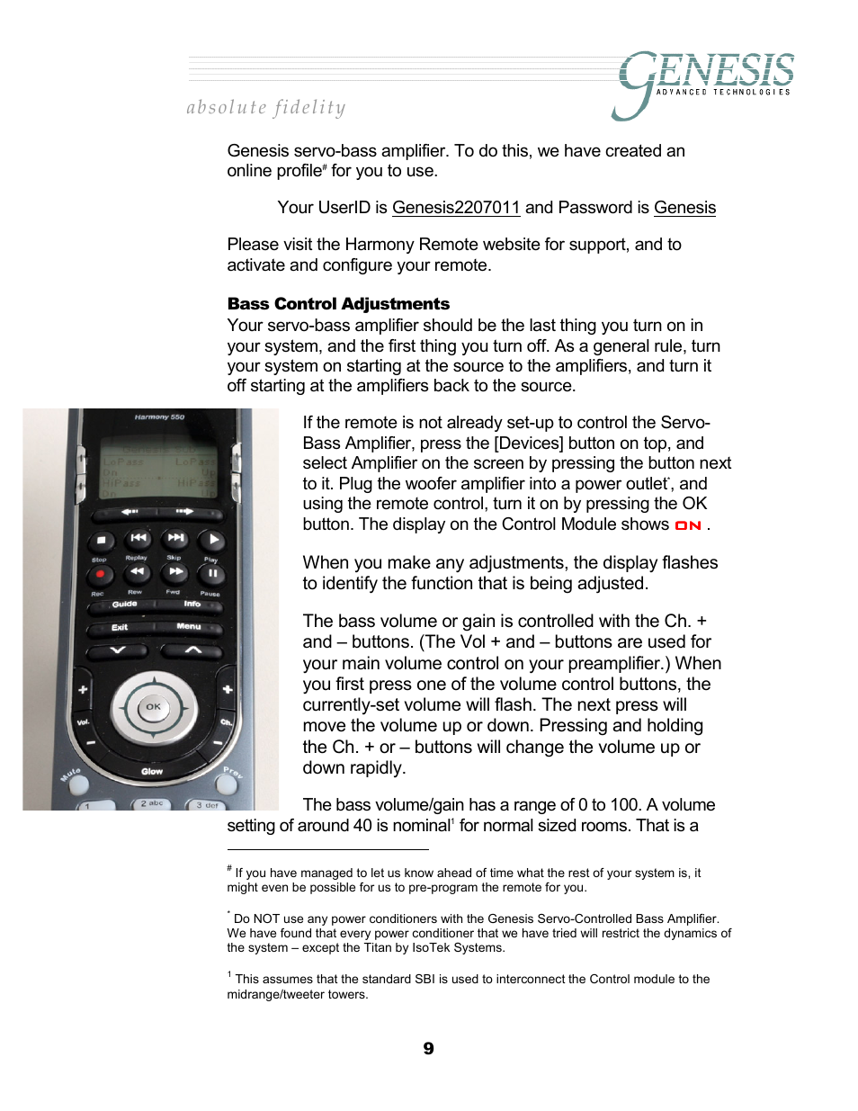 Bass control adjustments, Ontrol, Djustments | Genesis Advanced Technologies 2.2 User Manual | Page 13 / 33