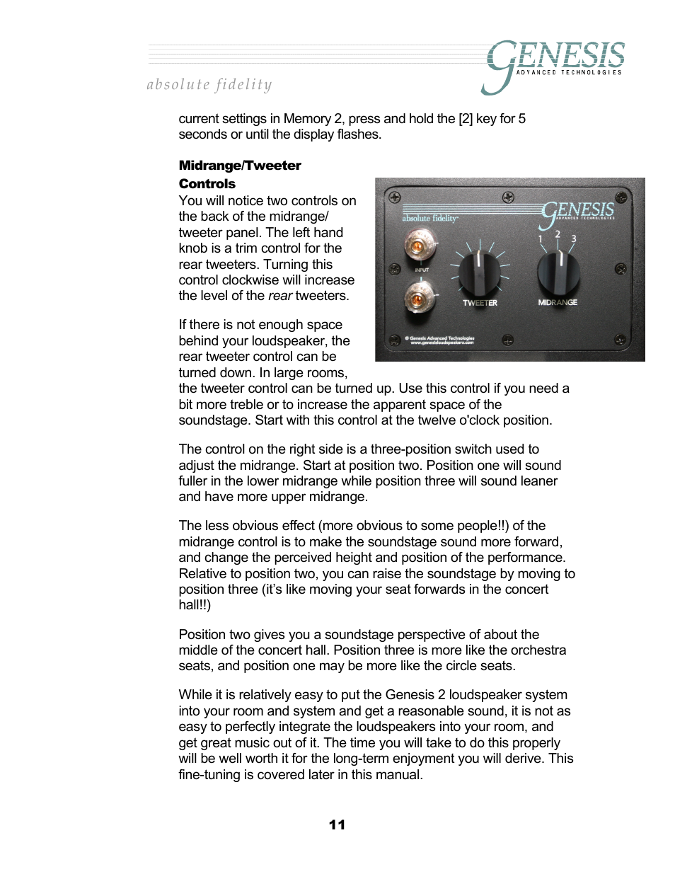 Midrange/tweeter controls, Idrange, Weeter | Ontrols | Genesis Advanced Technologies 2.2 User Manual | Page 15 / 33