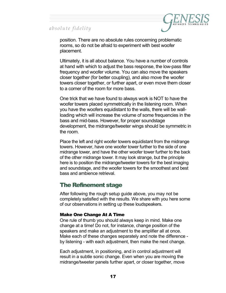 The refinement stage, Make one change at a time, Hange | Genesis Advanced Technologies 2.2 User Manual | Page 21 / 33