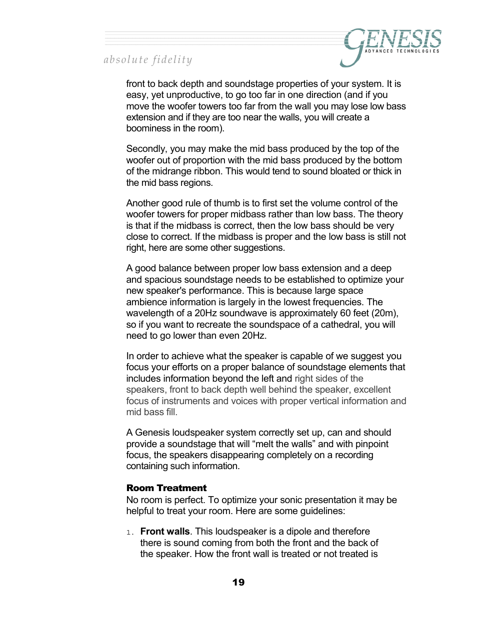 Room treatment, Reatment | Genesis Advanced Technologies 2.2 User Manual | Page 23 / 33