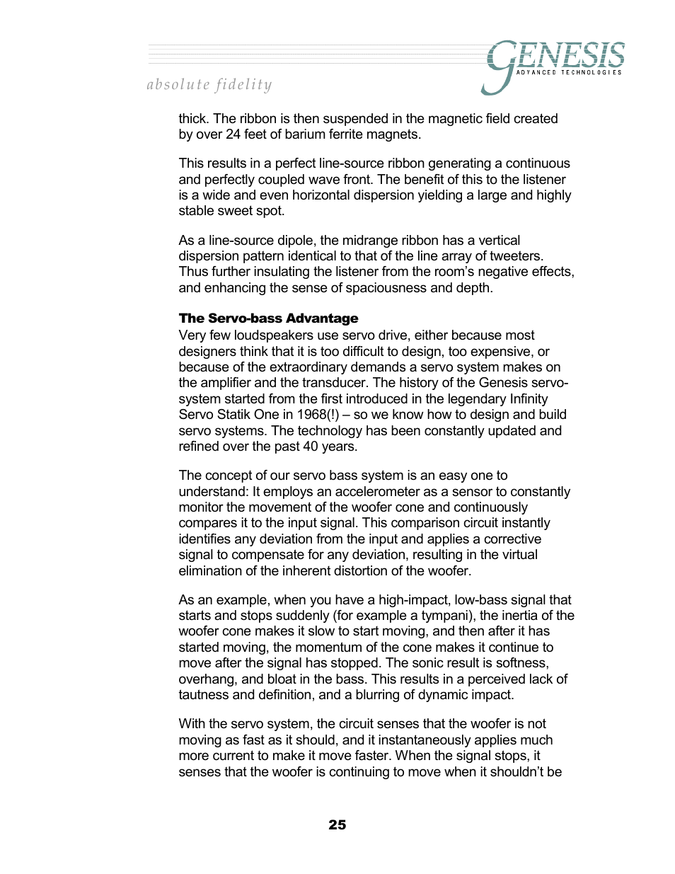 The servo-bass advantage, Ervo, Bass | Dvantage | Genesis Advanced Technologies 2.2 User Manual | Page 29 / 33