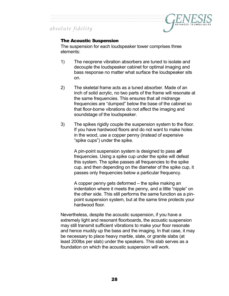 The acoustic suspension, Coustic, Uspension | Genesis Advanced Technologies 2.2 User Manual | Page 32 / 33